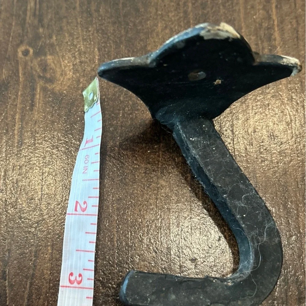Antique Vintage Wrought Iron Wall Hook Black Rustic Hand Forged Fleur Farmhouse